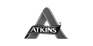 A black and white logo of atkins.